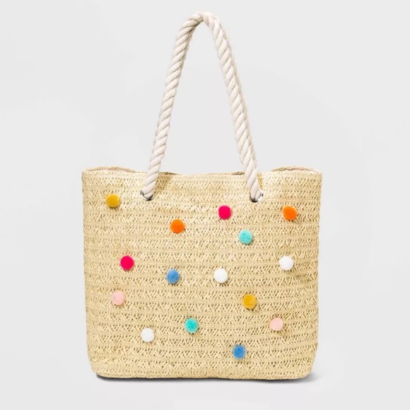 Cat & Jack Other - Cat & Jack Beach Straw Bag Rope Handle with Pom Poms New with Tags
